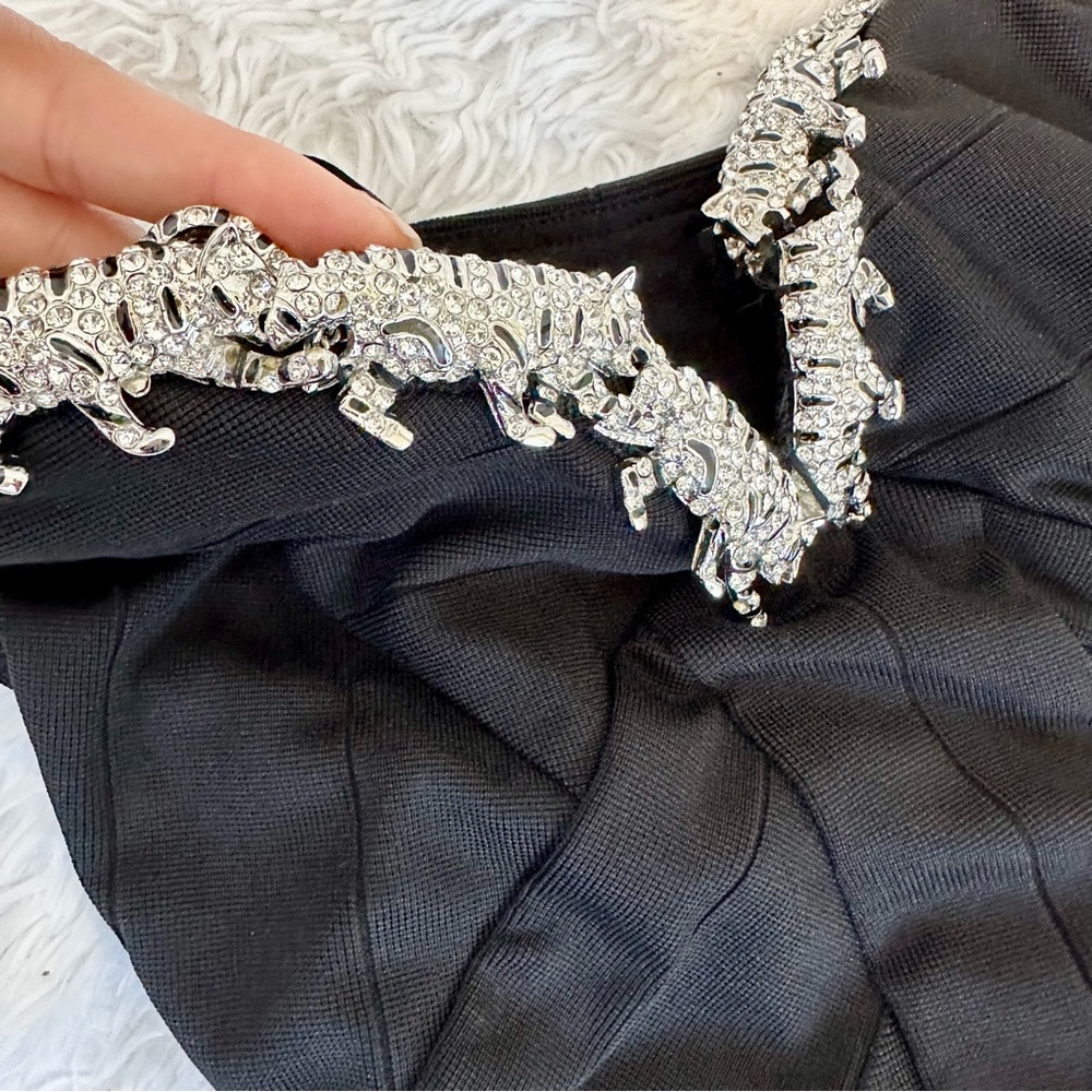 Sky Black Strapless Bandage Tiger Rhinestone Dress - Picture 5 of 14